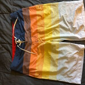 Goodfellow & Co Men's Striped Hybrid Shorts - Blue, Orange, Yellow, White